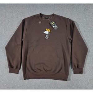 Peanuts Snoopy Mens Cowboy Fleece Sweatshirt Brown Embroidered Western Large NEW
